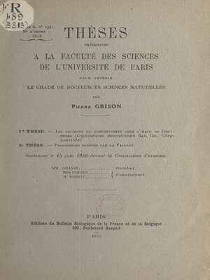 cover image of Les facteurs du comportement chez l'imago du doryphore (Leptinotarsa decemlineata Sat,. Col. Chrysomelidae). Suivi de Propositions données par la Faculté